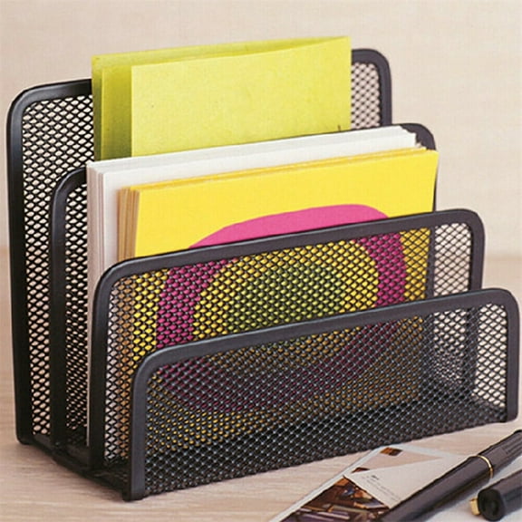 GUIGUI Office Desk Organizer - 3 Compartments, Metal Mesh Desktop Organizer, Vertical File Folder Holder Stand Metal Rack File Sorter