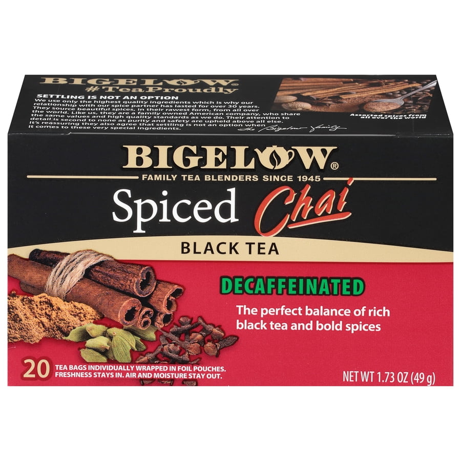 Bigelow Decaffeinated Black Tea, Spiced Chai, Tea Bags, 20 Count