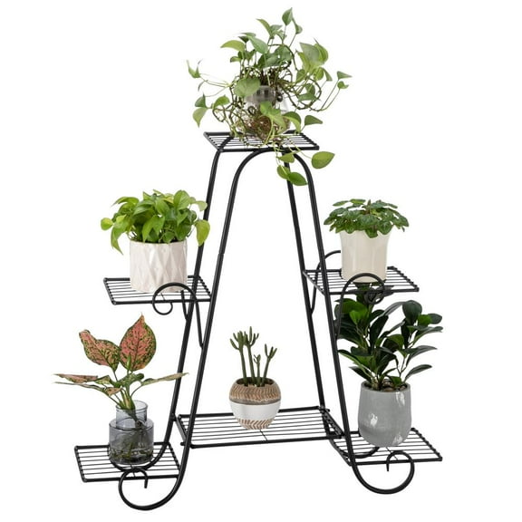 Zimtown 6-Layer Wrought Iron Triangle Potted Plant Stand for Outdoor Indoor Use Black
