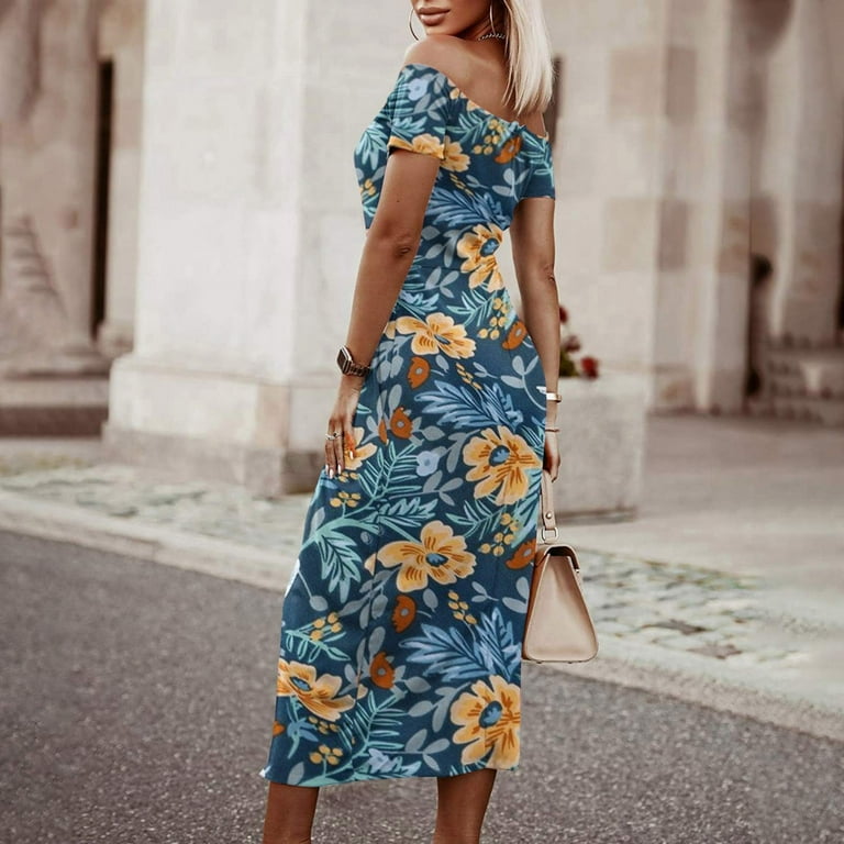 knee length dresses for ladies Weworewhat Off Shoulder Ruched Midi Dress main image 0