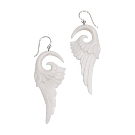 NOVICA Bone dangle earrings, 'Swirling Wings'