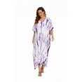 thumbnail image 3 of Beautybatik Purple Women Hippie Tie Dye Caftan Kaftan Loungewear Maxi Plus Size Long Dress 4X, 3 of 6