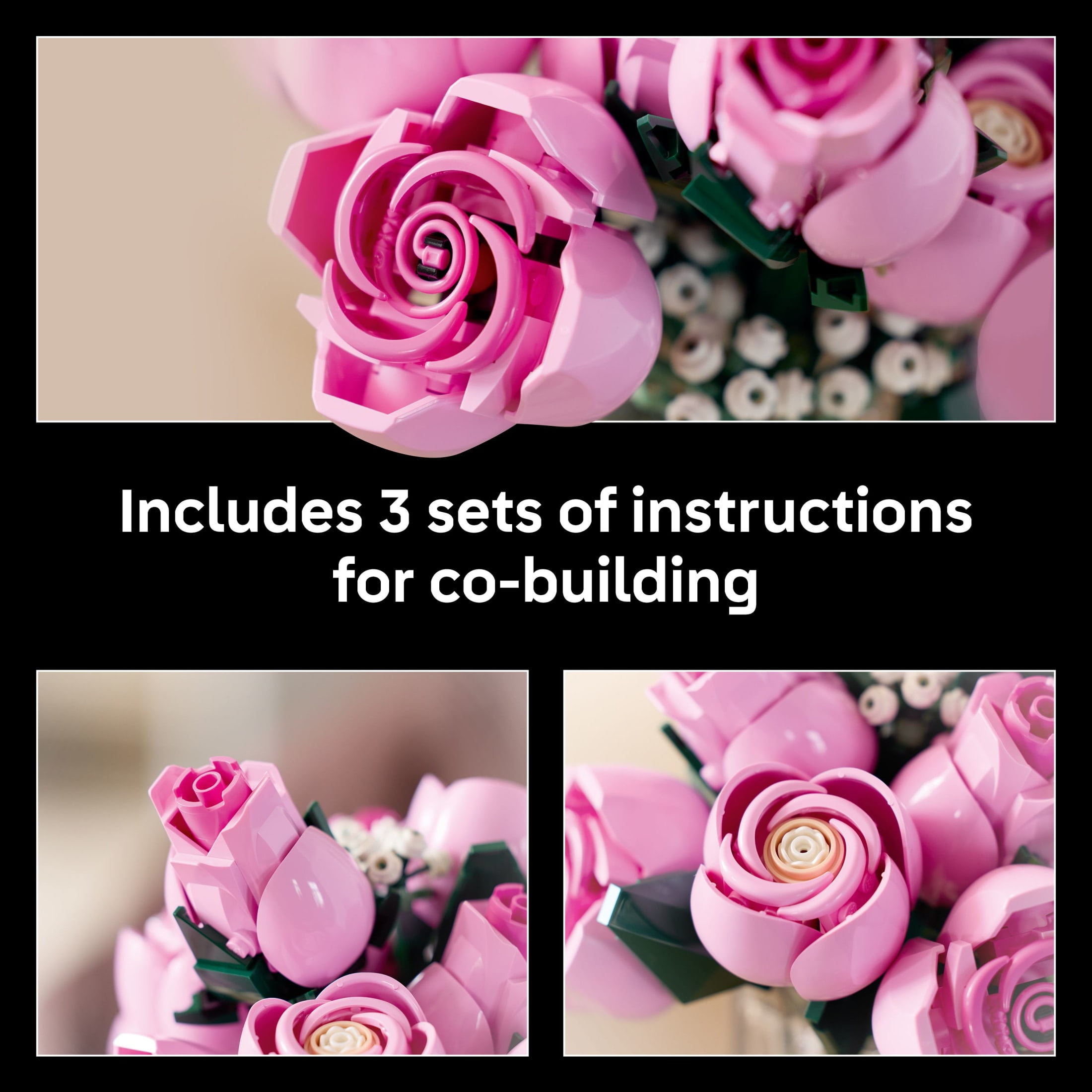 LEGO Botanicals Bouquet of Pink Roses Artificial Flowers - Building Blocks for Adults, Ages 18+ - Gift for Birthdays or Special Occasions - Flowers for Home Office, Shelf or Room Decor - 10374