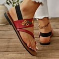 thumbnail image 5 of Xfvqtps Sandals for Womens Toe Ring Flip Flop Sandals Flower Embroidered Flat Bottomed Open Toe Slip on Elastic Band Non Slip Beach Summer Thong Sandals Red, 5 of 9