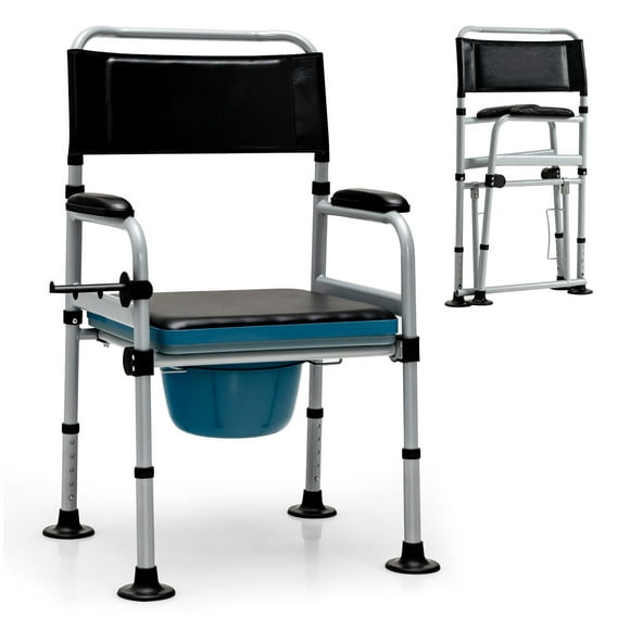 Gymax 4-in-1 Bedside Commode Folding Toilet Chair w/ Detachable Bucket for Seniors