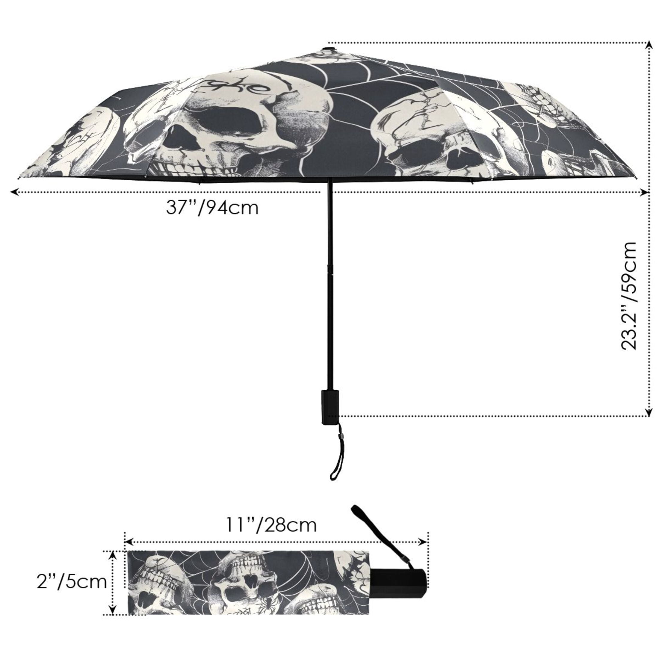 ALAZA Halloween Skulls UPF 50+ Compact Folding Umbrella for Rain Travel Umbrella Packable