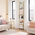 thumbnail image 2 of HOOBRO DIY Ladder Shelf, 6-Tier Wooden Wall Mounted Bookshelf, Narrow Gold Bookcase, Display Shelf, Storage Rack, Plant Stand, for Living Room, Bedroom, Study, Balcony, Marble and Gold DM651CJ01, 2 of 18