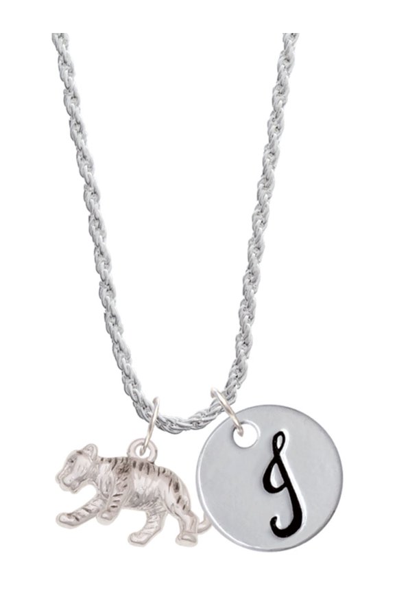 Silvertone Tiger Cub Silvertone Script Initial Disc - J - Charm Necklace, 20"+3"