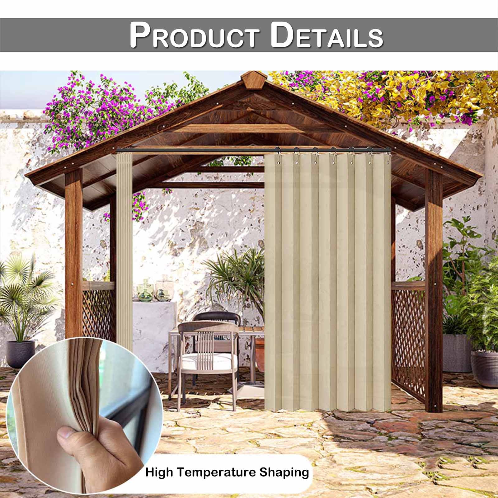 Lapalife Vertical Outdoor Curtains for Patio Waterproof with Hooks, 55"x 95" Vertical Privacy Drapes Shower Curtain Door Curtain Living Room Bedroom, 1 Panel, Beige