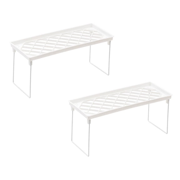 2Pcs Expandable Stacking Cabinet Shelf Rack S/M/L Sizes Folding Stackable Counter Rack Organizer Cupboard Plate Dish Counter And Pantry Organizer Kitchen White Rack