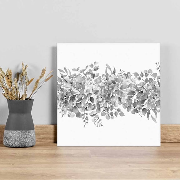 Black Grey Eucalyptus Leaves Wall Art Painting on Canvas, Spring Summer Botanical Floral Canvas Art Home Prints Wall Art Framed Modern Artwork for Living Room Bedroom Wall Decor 16x16in