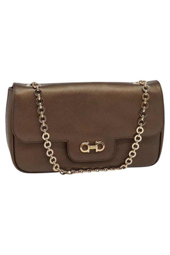 Pre-Owned Salvatore Ferragamo Gancini Chain Shoulder Bag Leather Brown Leather Shoulder Bag Bag