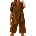 thumbnail image 2 of Jinhomg Womens Plus Size Lounge Sets Casual Loose Roll Up Sleeve Button Tunic Blouses with Drawstring Waist Shorts 2 Piece Comfortable Summer Outfits Coffee XXL, 2 of 5