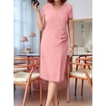 thumbnail image 5 of Women'S V Neck Short Sleeve Dress Solid Color Plus Size Casual Summer Maxi Day Gown Office Wear Pink 4XL, 5 of 7