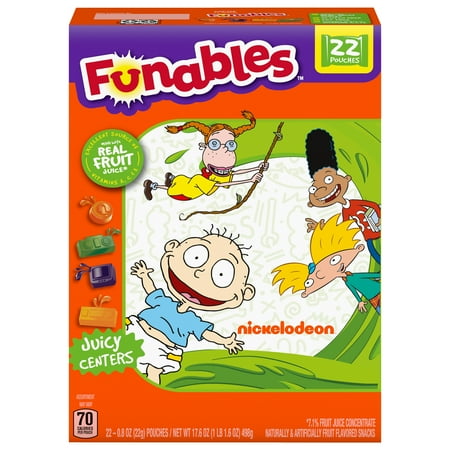 Funables Fruity Snacks, Nickelodeon, Assorted Fruit Flavored, 0.8 oz, 22 Count