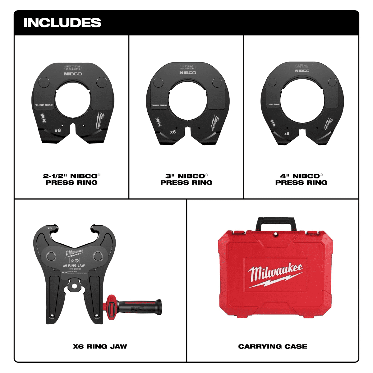 Milwaukee Tool 2-1/2 Inch - 4 Inch NIBCO&reg; Press Ring Kit for M18 FORCE LOGIC Long Throw Press Tool