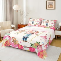 Castle Fairy Xmas Nutcracker 3pcs Twin Sheet Sets,Geometric Plaid Twin Fitted Sheet,Dance Ballet Breathable Flat Sheet,Ultra Soft Merry Christmas Home Decor