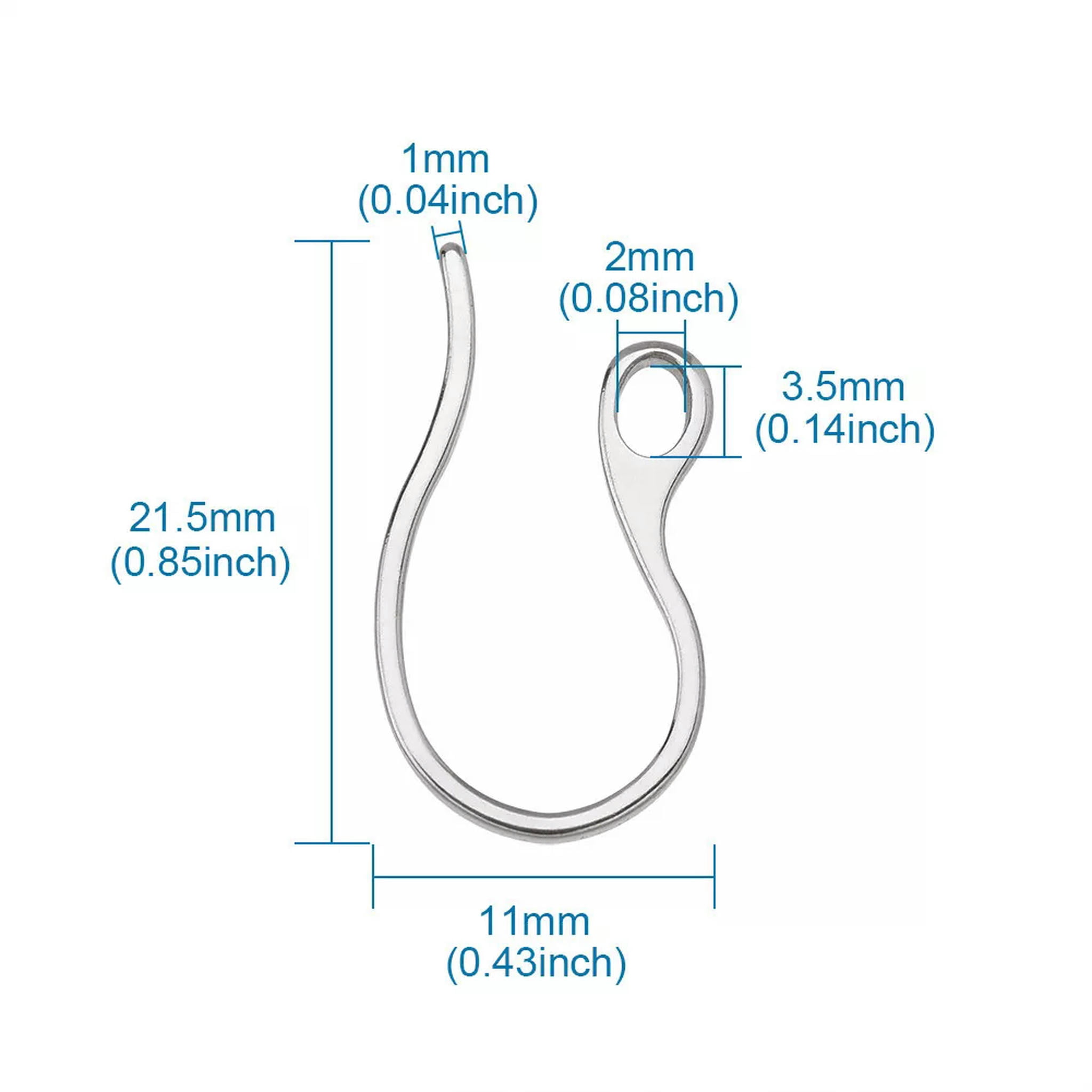 EOEMY 100Pcs 304 Stainless Steel Earring Hook Loop Earwire Jewelry Finding 21.5X11mm