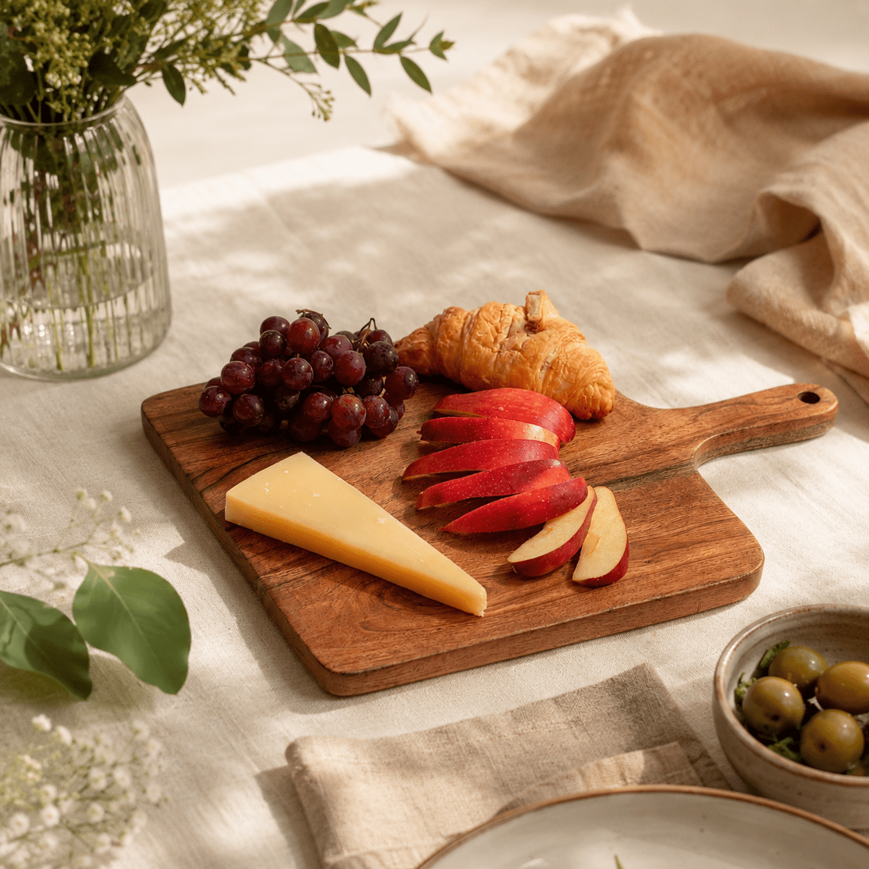 Handcrafted Acacia Wood Chopping Board with Handle, Natural Wood Grain, Multi-Purpose Kitchen Essential