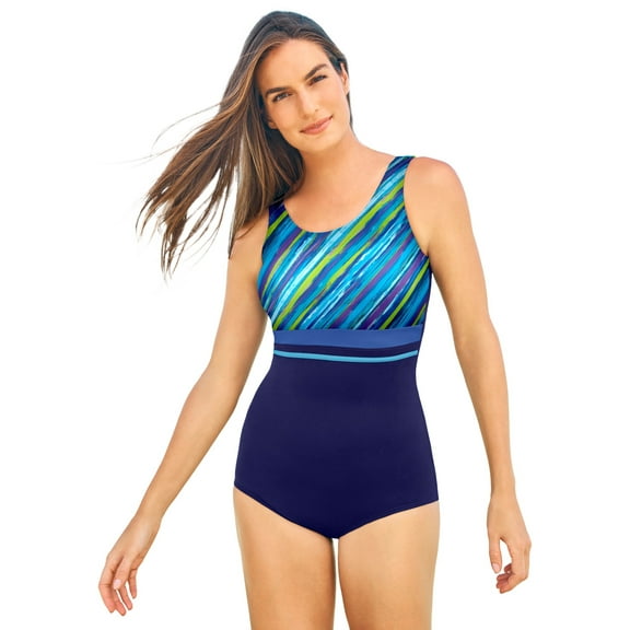 Swim 365 Women's Plus Size Empire-Waist Swimsuit With Molded Bra