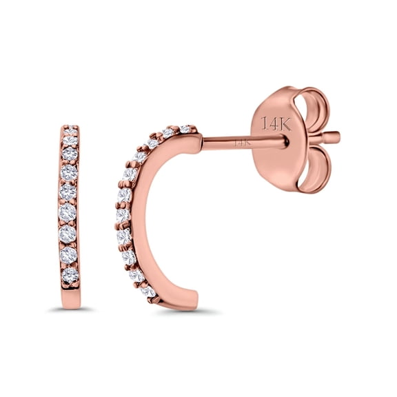 14K Solid Rose Gold CZ Diamond Hoop Earrings Women Jewelry
