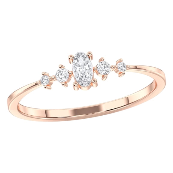 KEEVA JEWELS 0.25Ct Oval and Round Mosissanite 5 Stone Ring for Women Made in 18K Rose Gold Plated Silver Size 9