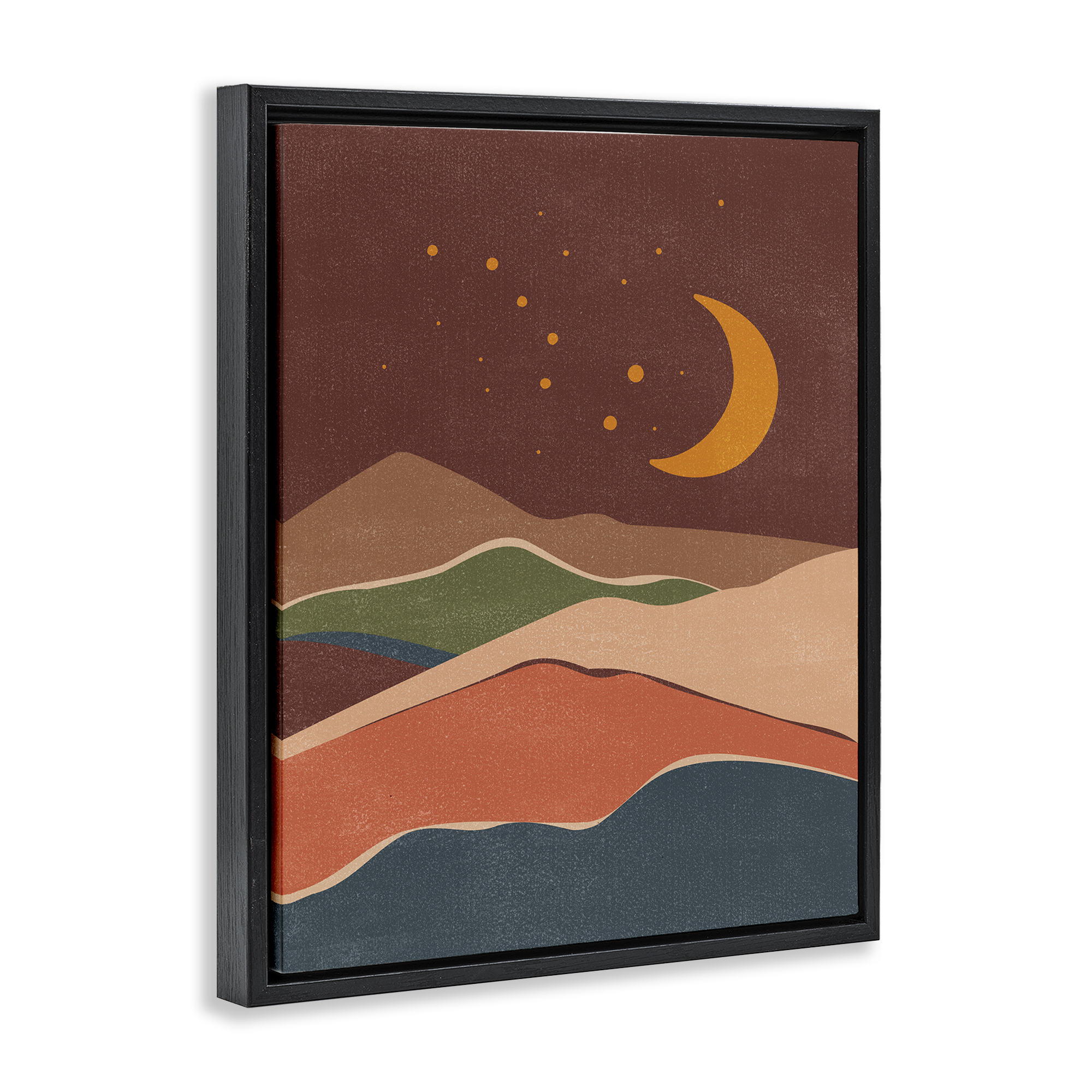 Stupell Industries Earthtone Desert Moon Landscape & Nature Painting Black Floater Framed Canvas Art Print Wall Art, 25 x 31