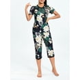 thumbnail image 3 of Women 2 Piece Pajamas Set Floral Short Sleeve Tops and Elastic Capri Pants Loungewear Soft Sleepwear for Nightwear, 3 of 9