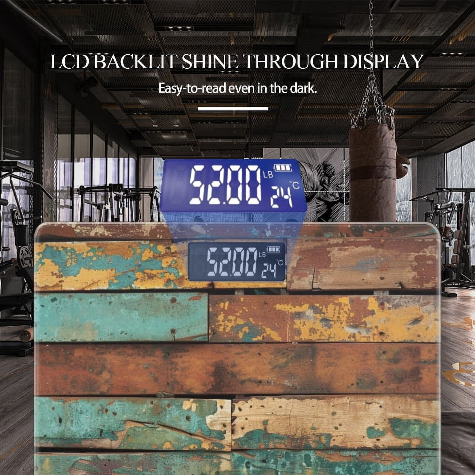 High Precision Body Weight Scale Smart Bathroom Scales with Large LCD Display(400lbs),Decorative for Bedroom-Rustic Wooden Wall With Weathered And Distressed Textures