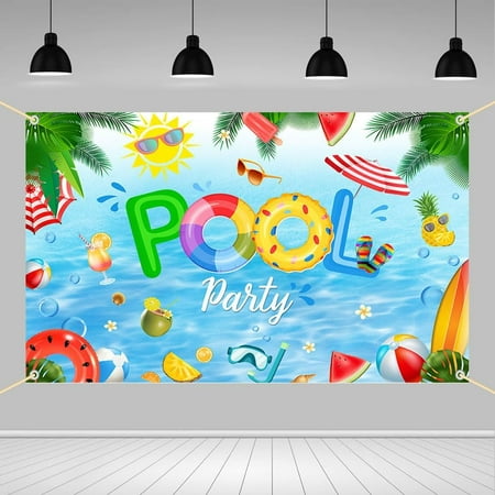 Pool Party Banner Backdrop Summer Sun Holiday Photography Background Splish Splash Pool Flamingo Lifebuoy Ice Cream Pool Birthday Party Decorations Banner