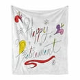 thumbnail image 1 of Retirement Party Soft Flannel Fleece Blanket, Colorful Hand-Drawn Doodle Happy Retirement Inscription with Floral Motifs, Cozy Plush for Indoor and Outdoor Use, 60" x 80", Multicolor, by Ambesonne, 1 of 6