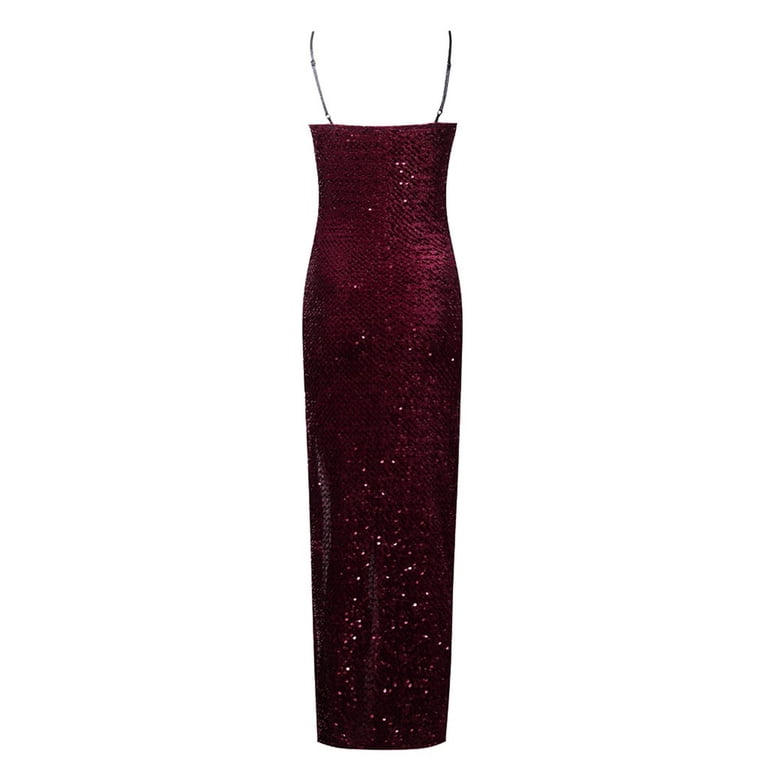 Lolmot Prom Dress for Women Elegant Sequin Party Dresses Sexy Sphagetti  Strap Bodycon Dress Sexy V-Neck Thigh Split Evening Gown Formal Maxi Dress  on Clearance - Walmart.com