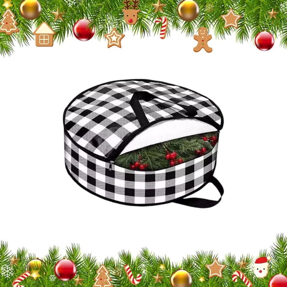 CoreLiving Wreath Storage Container and Bag, Christmas Wreath Storage Box, Handle and Upgrade Oxford Cloth for Holiday Decorations, Wreath Box Garland Storage Bag (24 x 7.1 Inch, Black White Plaid)