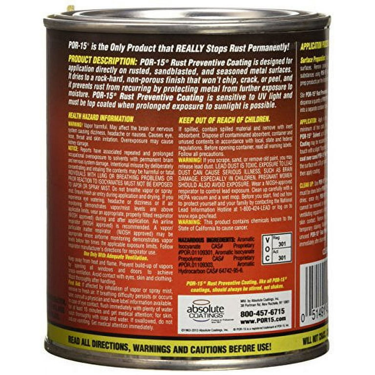 POR15 'Chassis Black' Topcoat Paint for Rust Treated Car/Vehicle Metal -  473ml