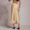thumbnail image 6 of Gamivast Women's Satin Midi Skirt High Waisted Elegant Smooth Flared Slip Skirt Flowy Side Zipper Eyelash Lace Skirt Trim Hem Wedding Guest Cocktail Party, 6 of 8