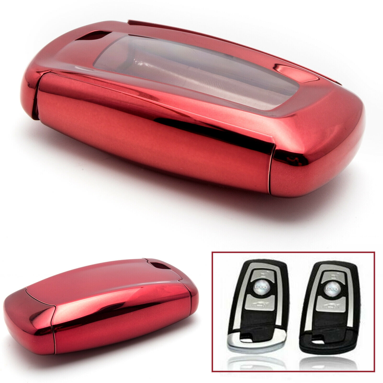 Xotic Tech Full Sealed Glossy TPU + Hard ABS Keyshell Cover Protect Buttons  Fit BMW 1 3 5 7 Series X1 X3-Red