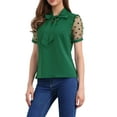 thumbnail image 4 of INSPIRE CHIC Women's Bow Tie Neck V Neck Stand Collar Short Mesh Sleeve Blouse XL Dark Green, 4 of 6