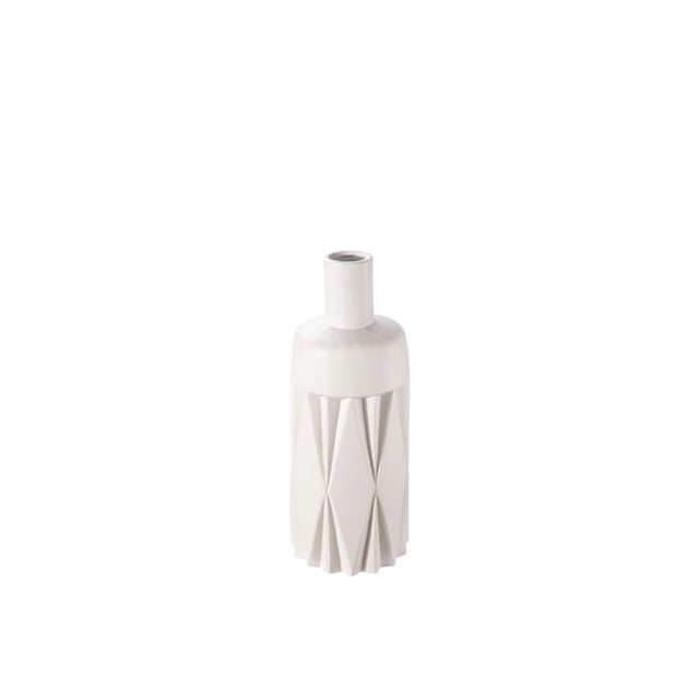 Urban Trend Collection 20685 Vase Rond en Céramique avec Col Court & Motif Colonne Diamant, Blanc Mat - Petit