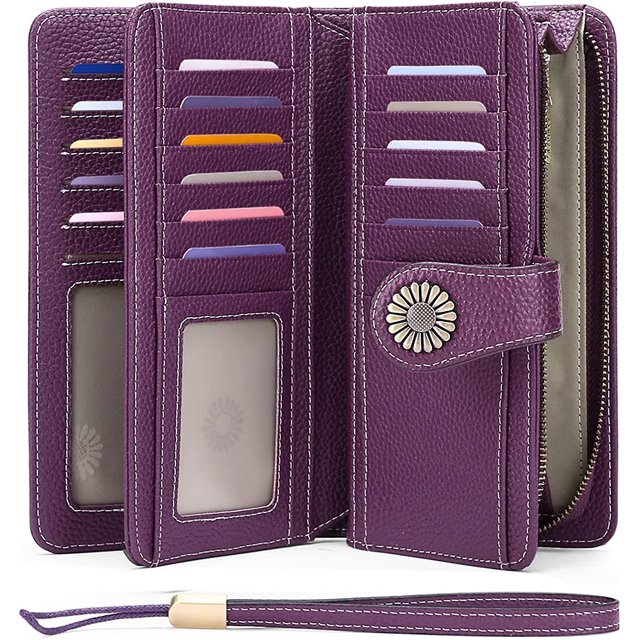 Wallets For Women Leather Credit Card Holder With Rfid Blocking Large Capacity Wristlet