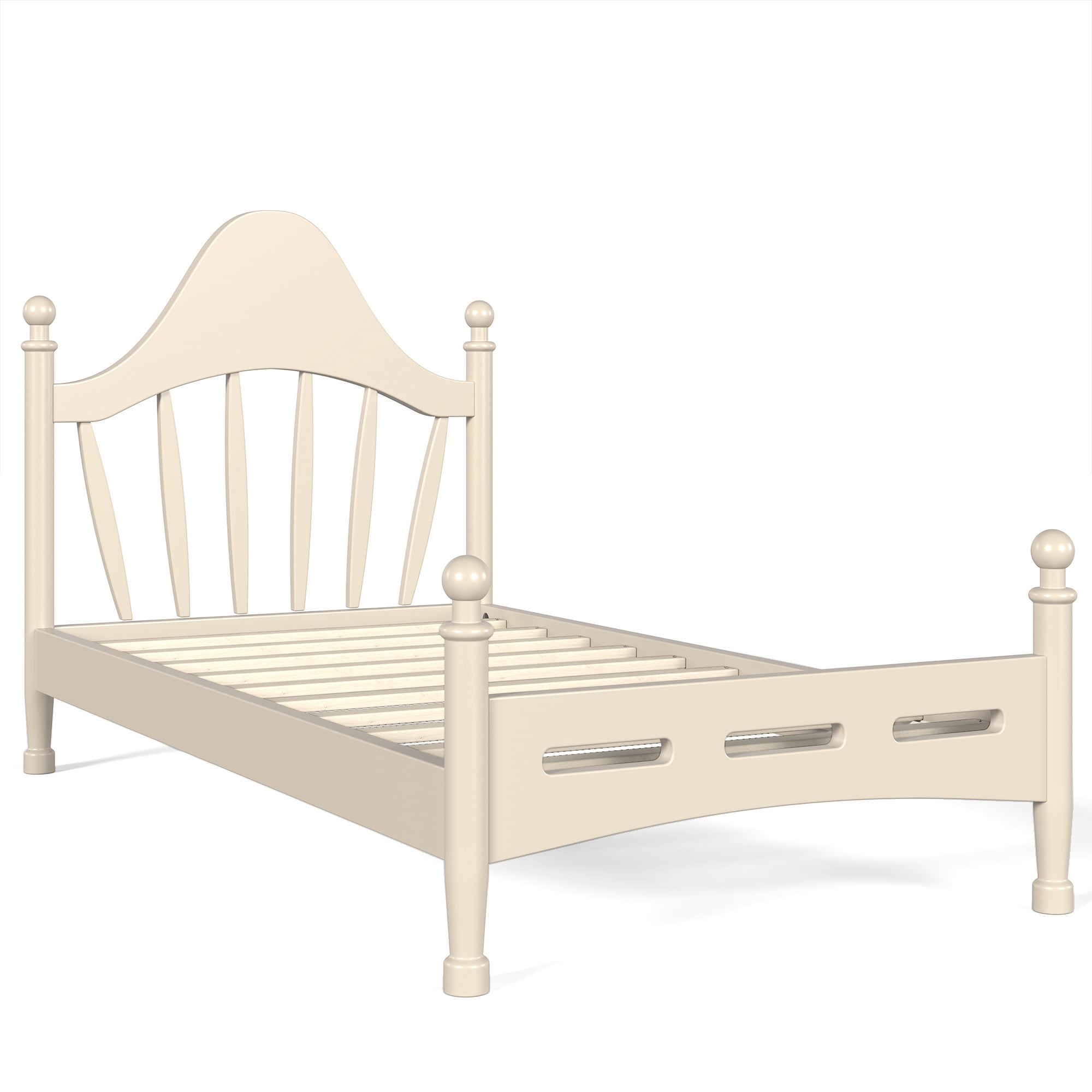 Leumius Twin Size Platform Bed with Chic Headboard, Solid Wood Bed Frame with Slatted Support, Low to Ground Design for Bedroom Beige
