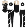 thumbnail image 6 of Sholeno Kids Girls Gymnastics Dancce Outfits Metallic Striped Leotard Bodysuit Unitard with Pants Silver&Black 12, 6 of 7