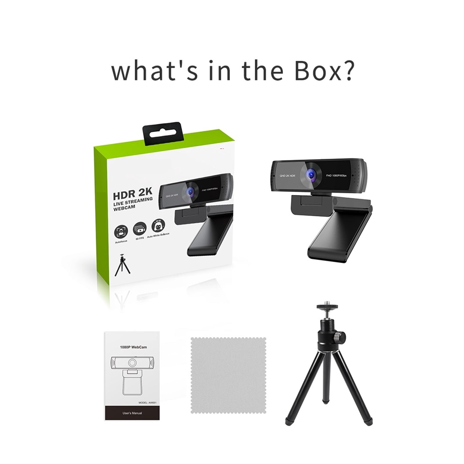 Webcam QHD 2K HDR 30FPS Webcam Autofocus 1080P 60FPS Web Camera With Noise-cancelling Mics And Privacy Cover For Live ,Full Clarity