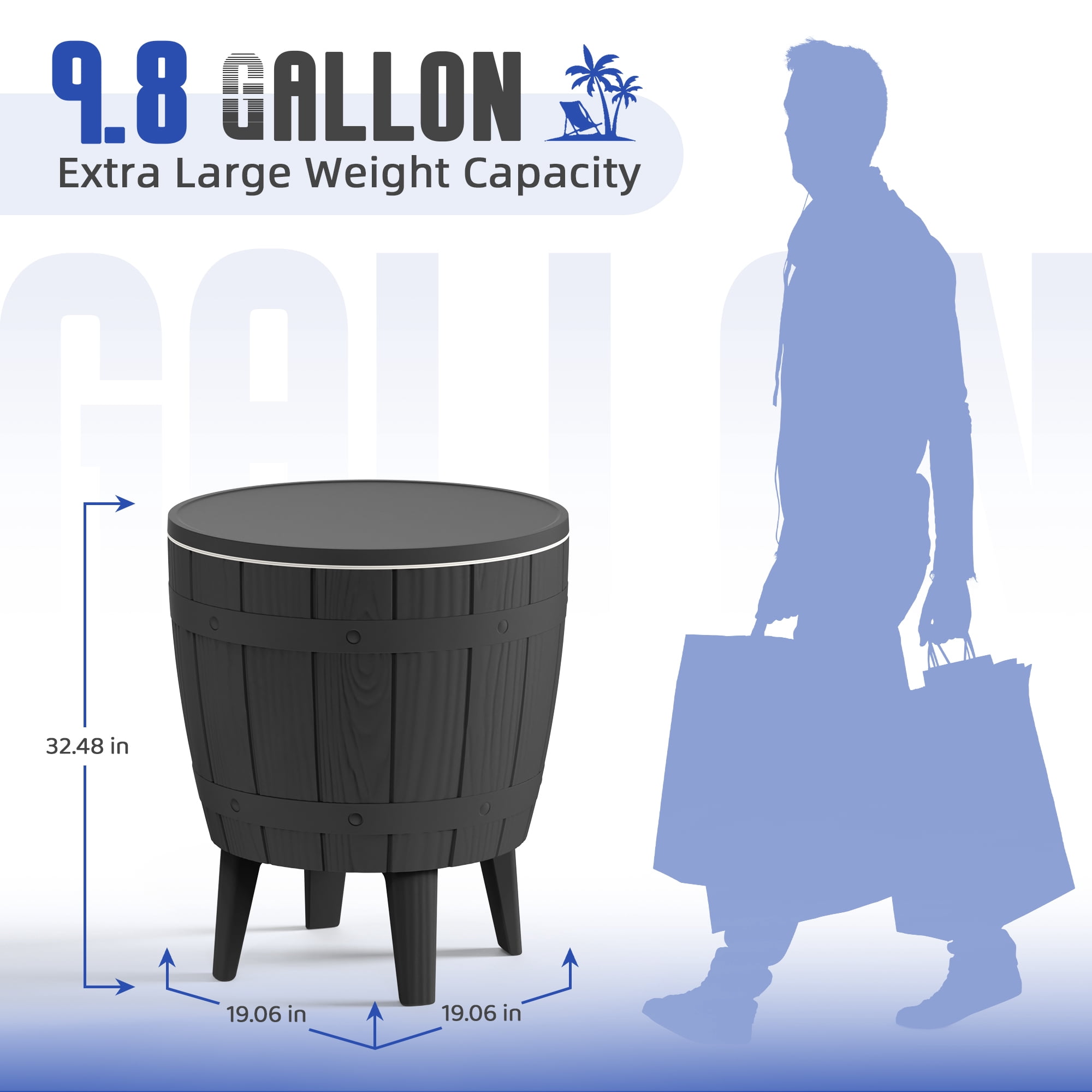 Fazzn  Outdoor Cooler Side Table - 3 in 1 - Designed for use as Outdoor Side Table, Patio Decor and Ice Chest.Black/Brown