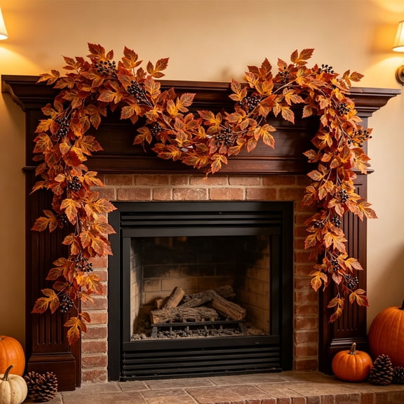 Halloween Leaf Garland,Faux Leaf Vine Halloween Decor,Artificial Autumn Leaf Garland for Mantel,Fireplace,Table,Thanksgiving Halloween Decor with Flexible Branches for Indoor