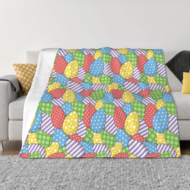 Fotbe Colorful Easter eggs Manta de Franela con Estampado, Manta Ultrasuave para Cama, Sofá, Auto, Hipoalergénica y Antibolitas-60"x50"