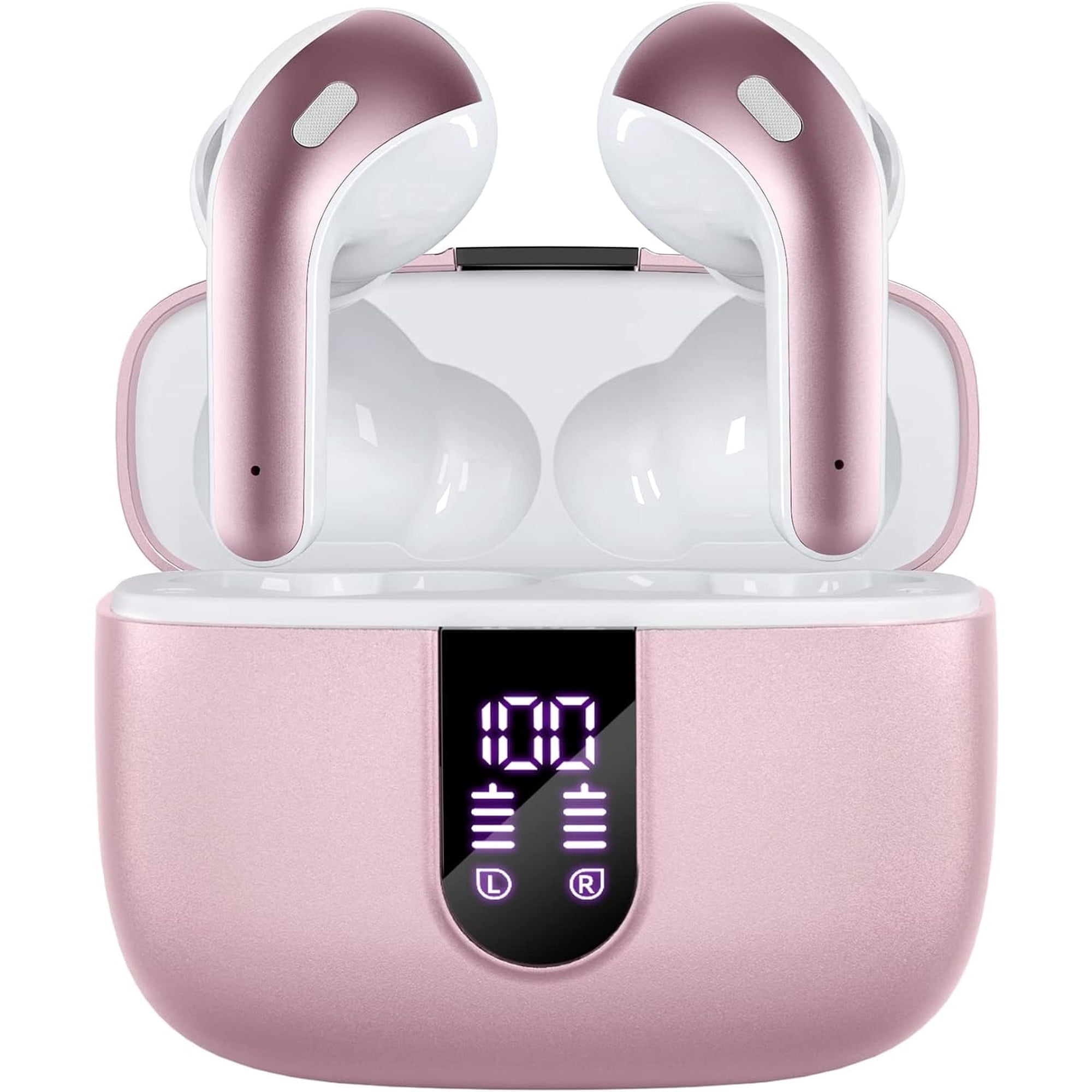 TAGRY Bluetooth Headphones True Wireless Earbuds 60H Playback LED Power Display Earphones with Wireless Charging Case IPX5 Waterproof in-Ear Ear buds with Mic for TV Smart Phone Laptop Computer