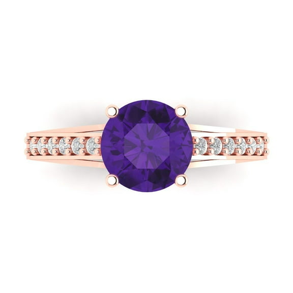 Solitaire with Accents Engagement Ring for Women - 2.21ct Natural Amethyst in 14K Rose Gold Promise Ring
