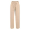 thumbnail image 4 of WULMLEO Linen Pants Women Spring Summer Dressy Casual High Waisted Drawstring Pant Cotton Straight Leg Lounge Trousers Khaki S, 4 of 6
