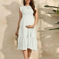 thumbnail image 5 of Women's Maternity Maxi Dress - Bohemian Floral Print, Short Sleeve Crew Neck Tiered Dress, Casual Flow Pregnancy Gown for Summer,Size for XL, 5 of 6