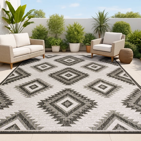 JONATHAN Y TUSCAN SUN 5 x 8 Area Rug, Lior Geometric Moroccan Diamond - Black/Cream, TSN202A-5
